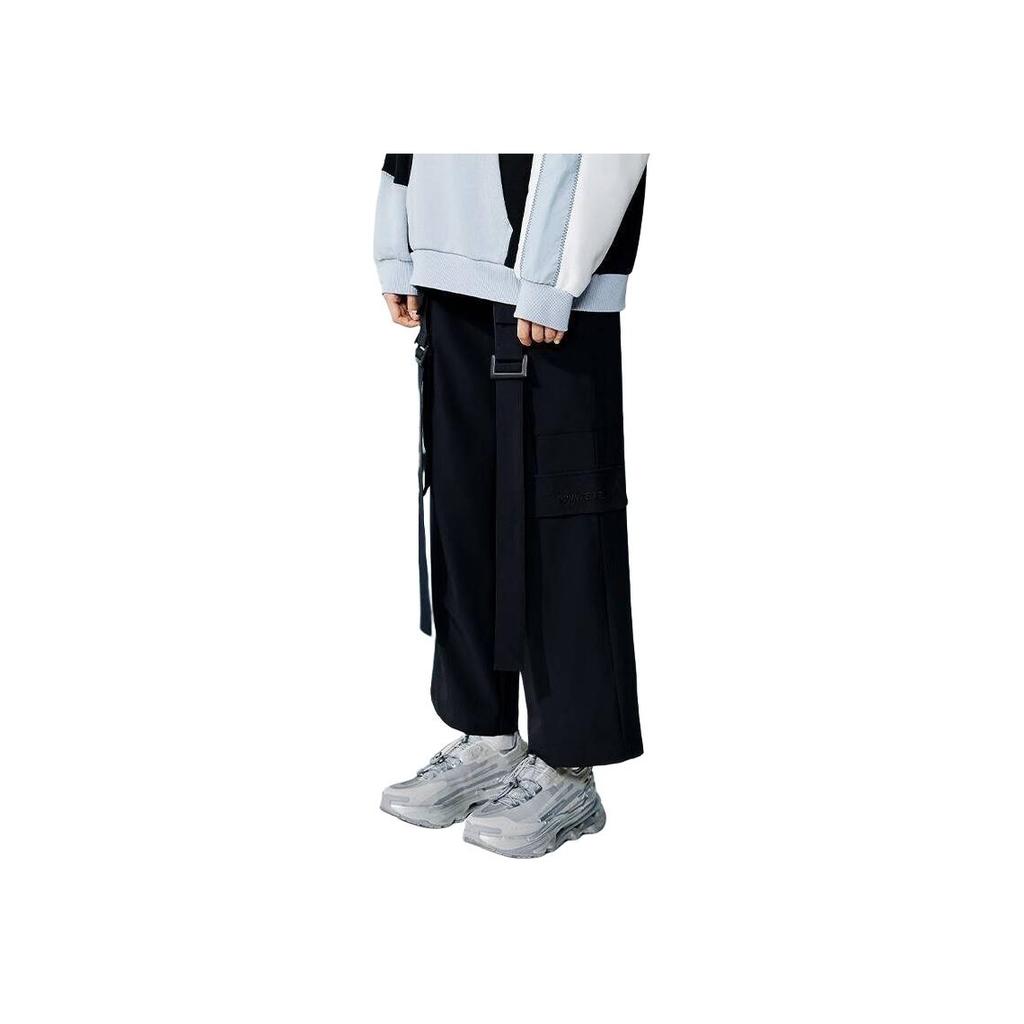 Li Ning Logo Einfarbig Gerades Bein Lange Stricksporthose Unisex Hose Schwarz AYKR992-2