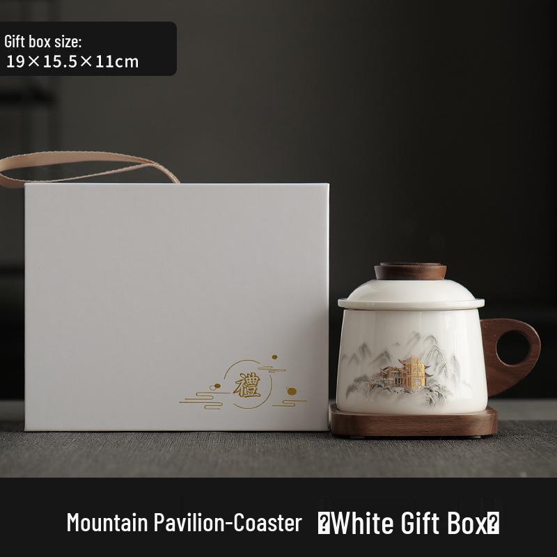 Dehua White Porcelain Tea & Coffee Mug with Lid - Ceramic Cup for Tea & Water Separation, Ideal for Office & Personal Use.