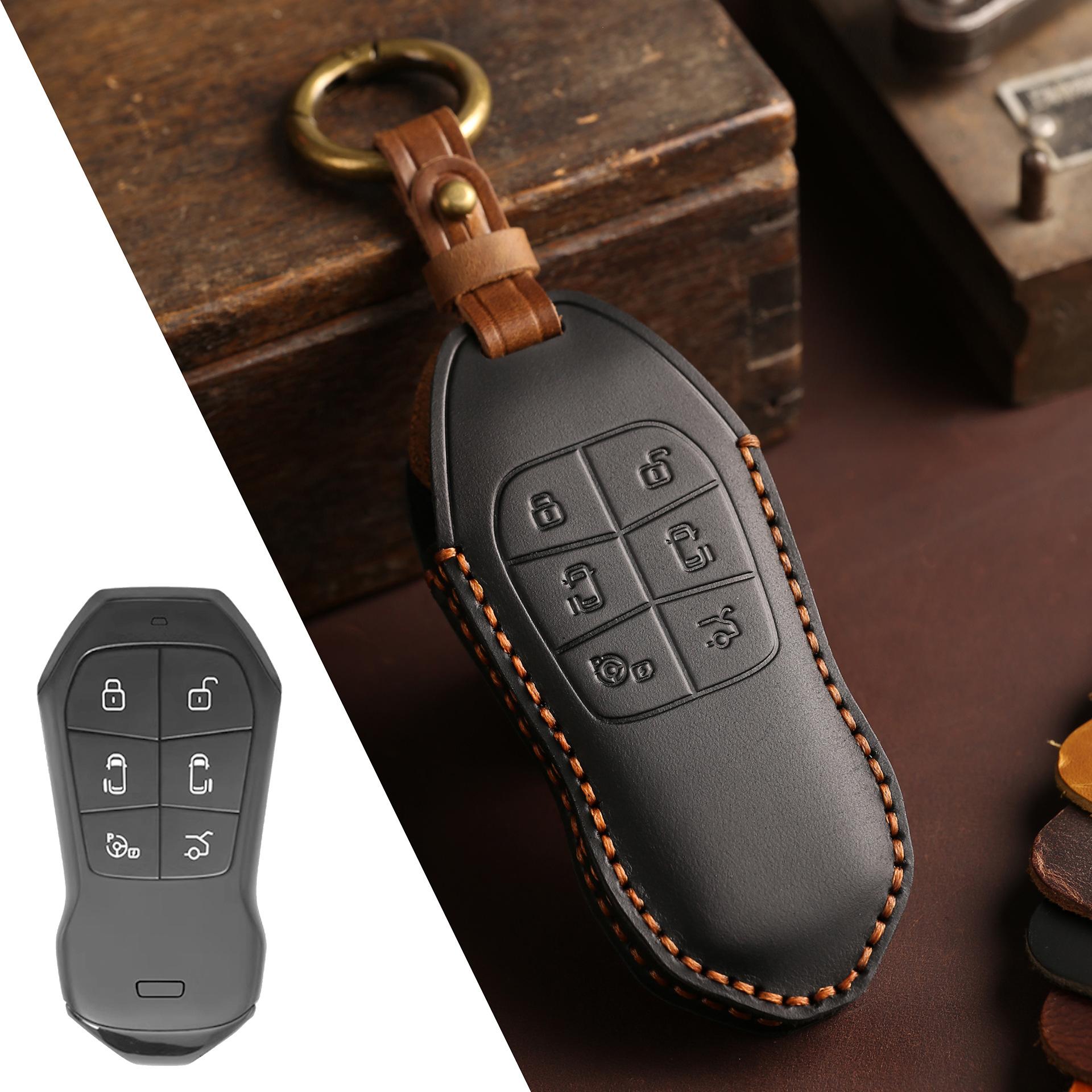 

Посвящается комплекту ключей Xiaopeng x9 2024 Xiaopeng X9 модификация автомобиля кожаный защитный чехол для пульта дистанционного управления пряжка личность чёрный