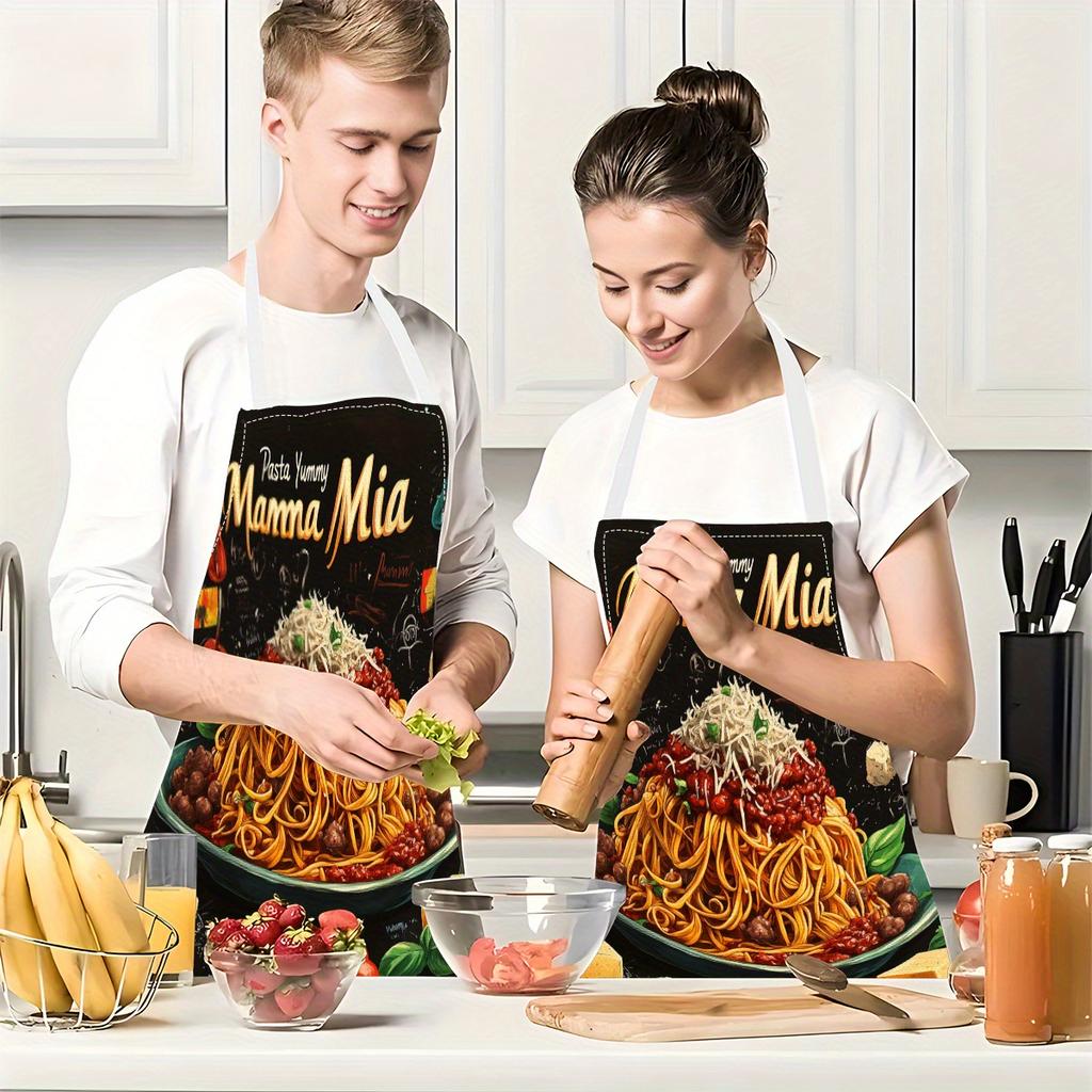 1pc Linen Apron, Pasta-Themed Printed Apron, Home Kitchen Cooking and Baking Apron, Italian Cuisine Theme Apron