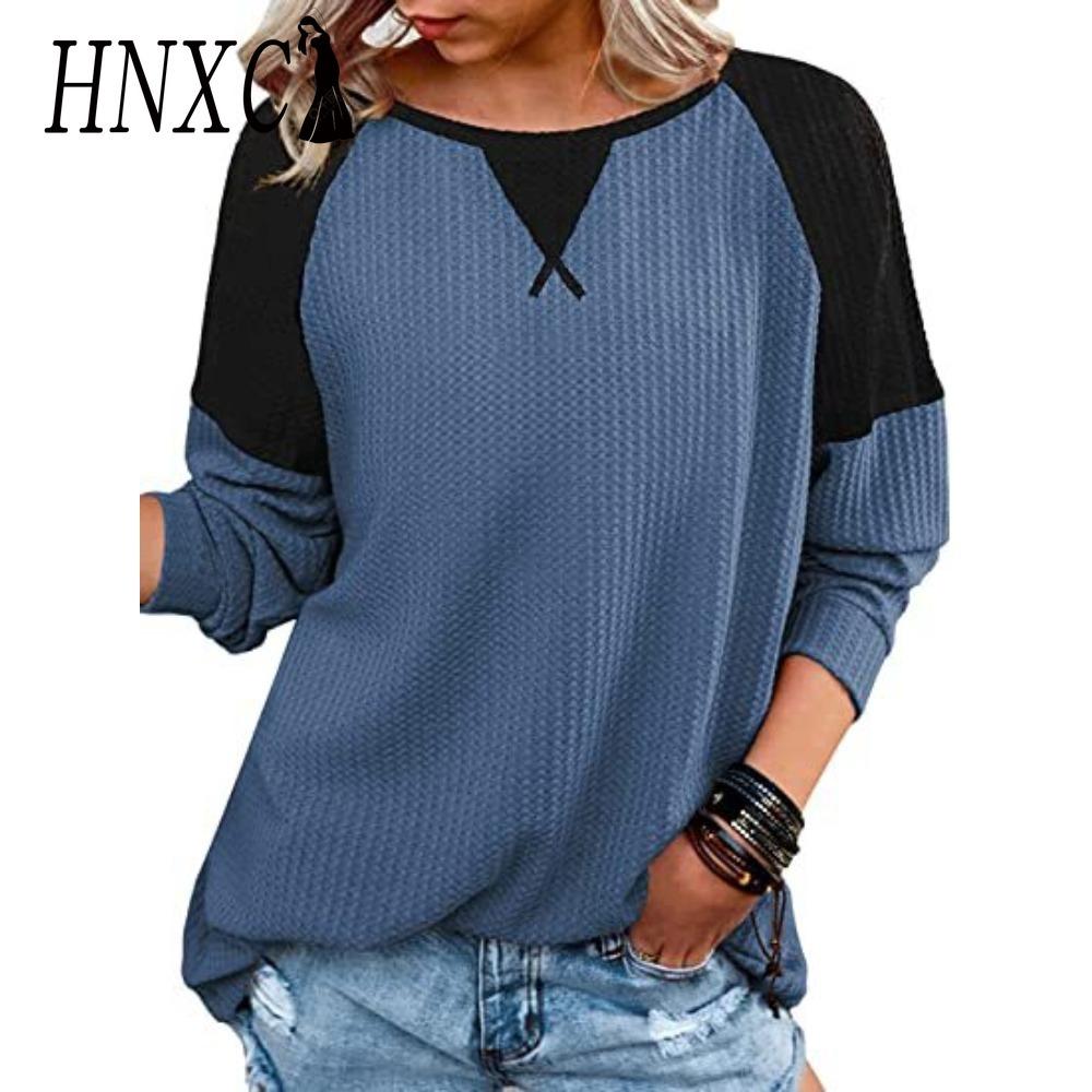 

HNXC Женские модные повседневные летние однотонные блузки и рубашки с круглым вырезом и длинными рукавами с принтом