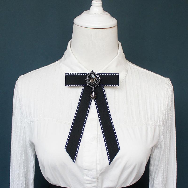 Korean Women'S Bow Tie Brooch Black Rhinestone Pearl Shirt Collar Pins Fashion Bowknot Bowtie Ribbon Wedding Party Necktie