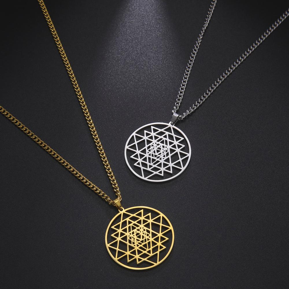 Dawapara Sri Yantra Yoga Halskette Shri Chakra Mandala Hindu Meditation Symbol Amulett Heilige Geometrie Edelstahl Schmuck
