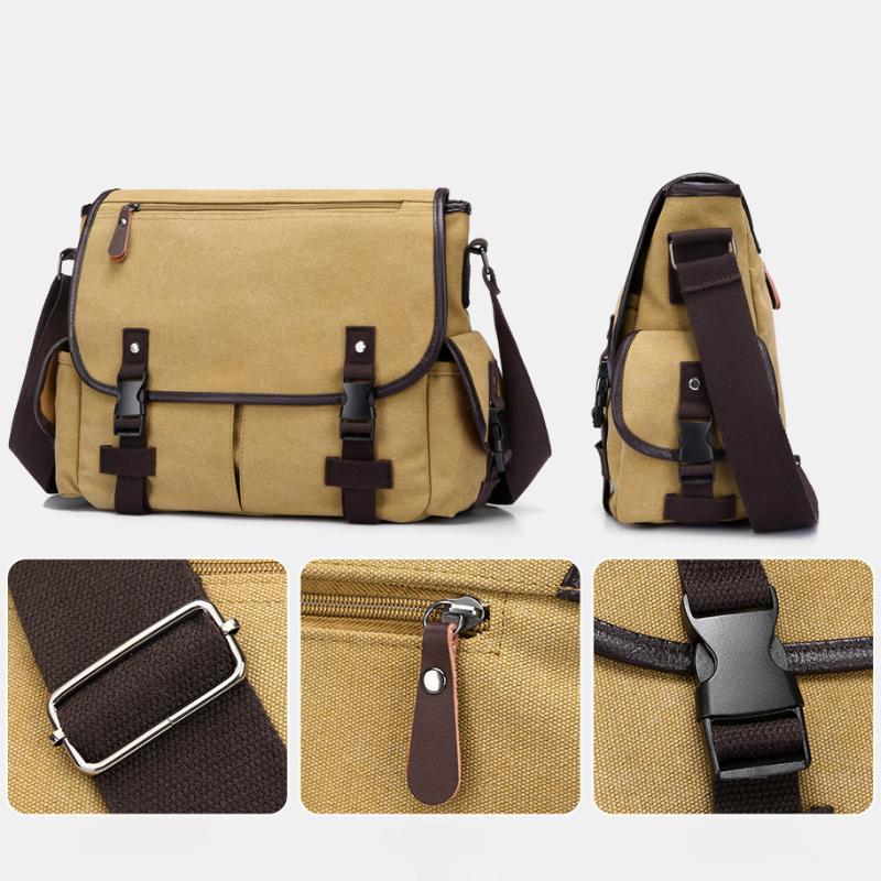 Retro Canvas Crossbody Bag for Men Large Capacity Messenger Shoulder Bag Multi Pocket Briefcase Satchel