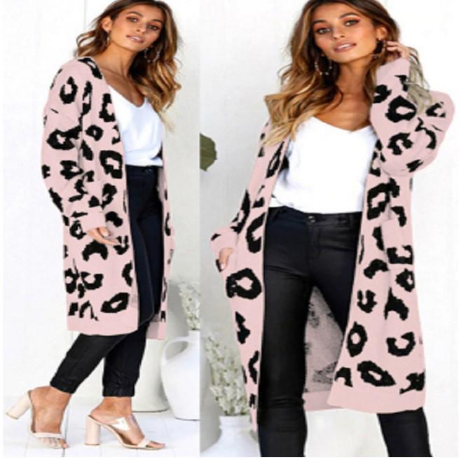 2026 Autumn Leopard Print Open-Front Knitwear Cardigan for Women - European & American Style