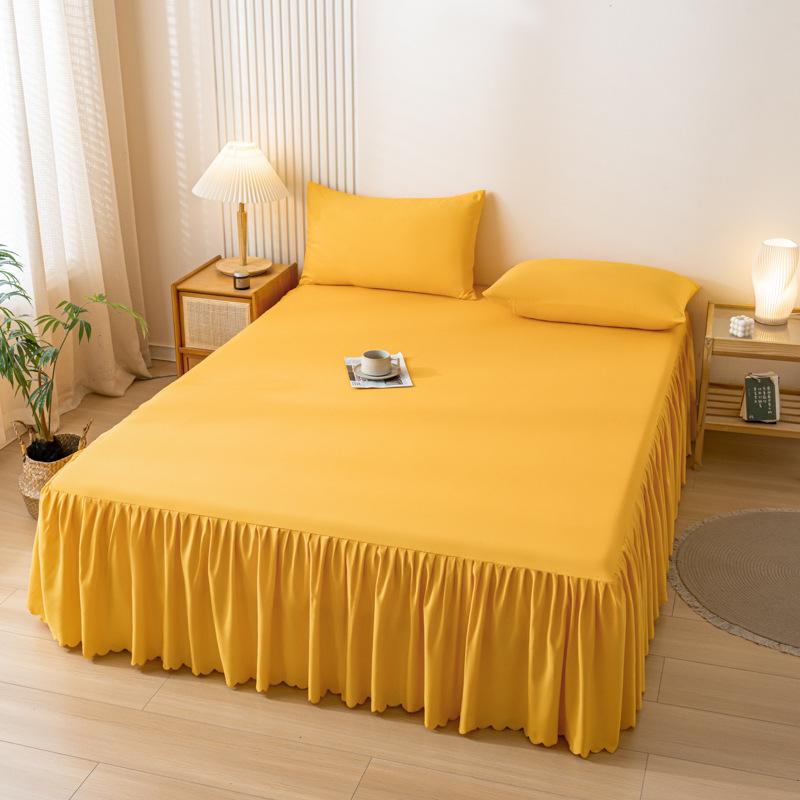 Korean Skin-Friendly Bed Skirt: Brushed Solid Color, Four Seasons, Anti-Pill, Fade & Shrink Resistant