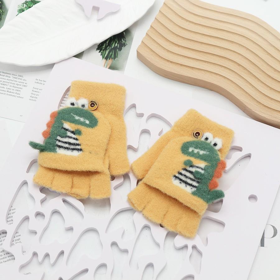 Children's Cute Cartoon Flip-Gloves: Cold-Proof, Half-Finger Winter Writing Warmth for Boys and Girls