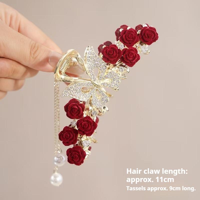 French Rose Hair Clip, Versatile and Stylish Women's Hair Clip, Metal Hair Bun Shark Clip Hair Accessory