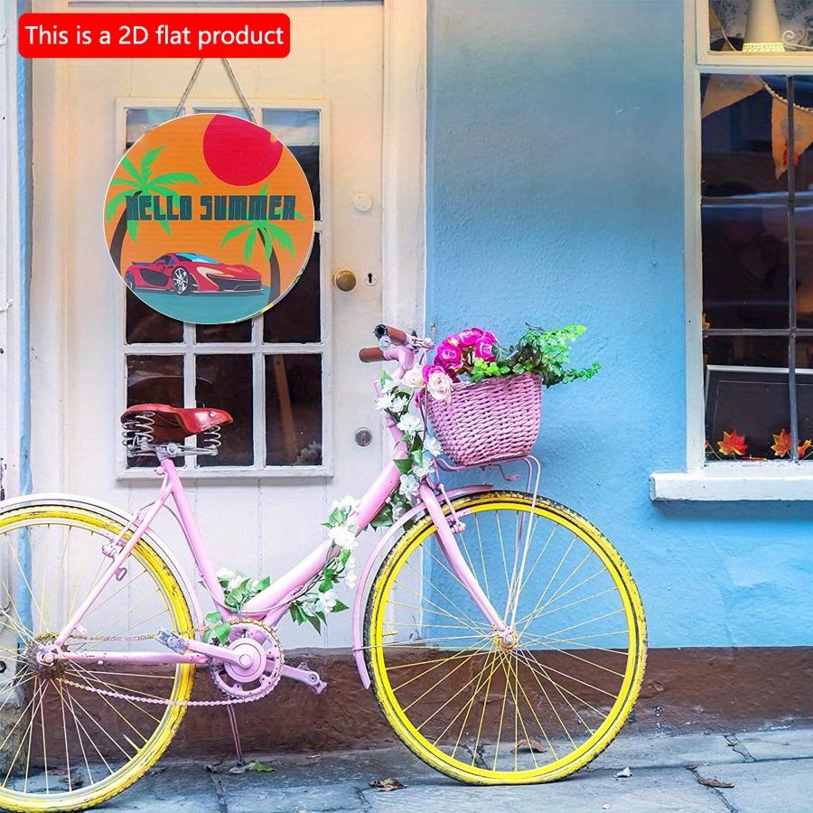 2D flat 20*20cm1pc Nostalgic Beach Sunset&Coconut Island scenery Round Decorative Plaque, Red sports car pattern For Beach Town&Resort Hotel Hanging