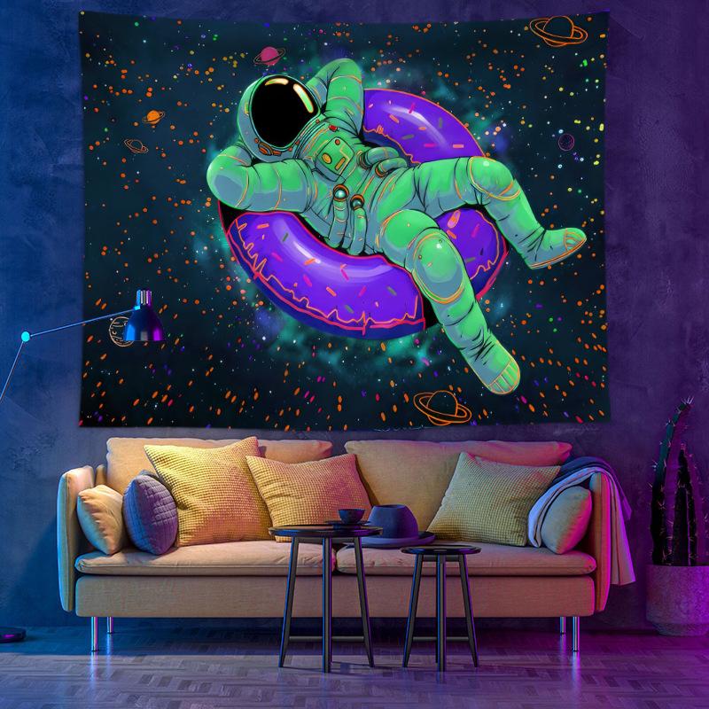 Vikama Uv Reactive Tapestry Astronaut Skeleton Mushroom Trippy Psychedelic Wall Art