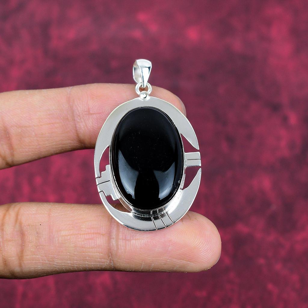 Black Onyx 925 Solid Sterling Silver Pendant, Handmade Gemstone Pendant , Gift For Mom Antique Jewelry