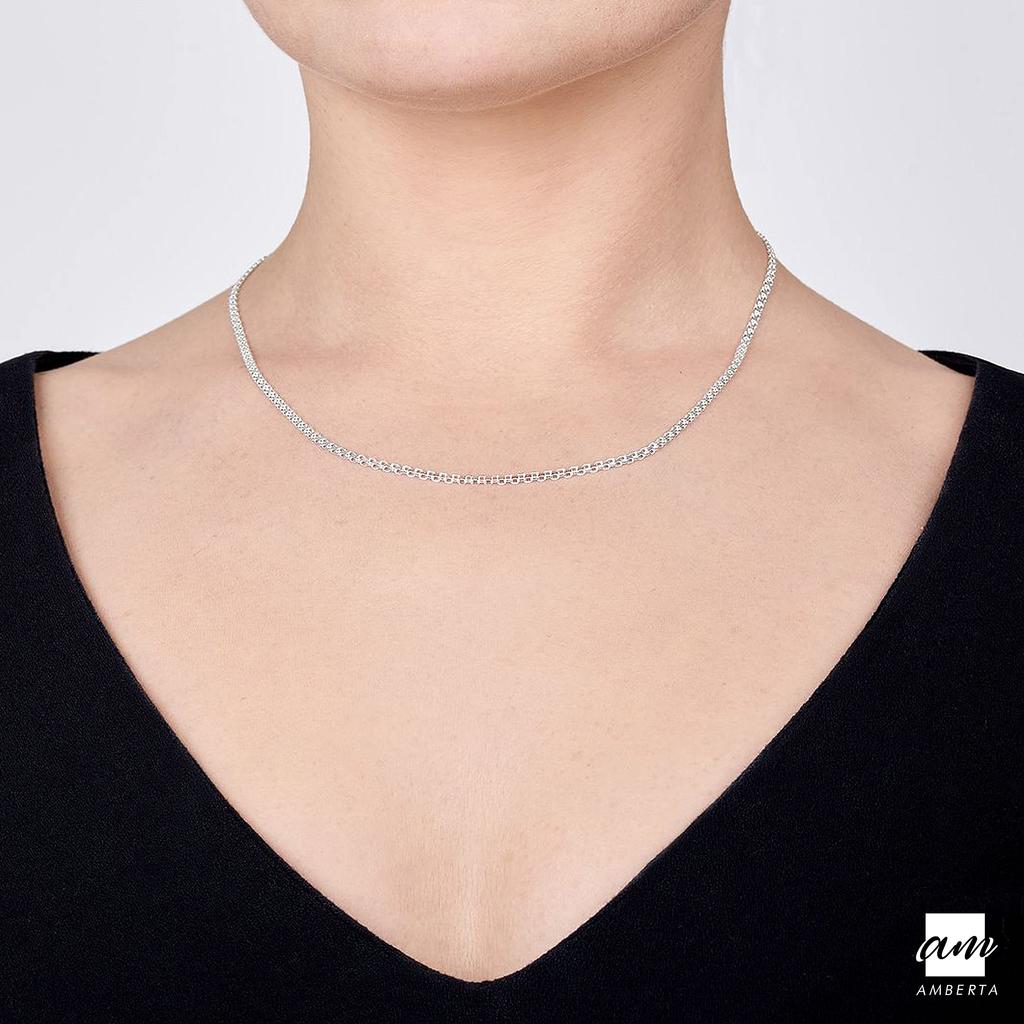 Amberta Sterling Silver 925 Bismarck Chain Necklace, 2.2mm width, 45-60cm length (45cm)