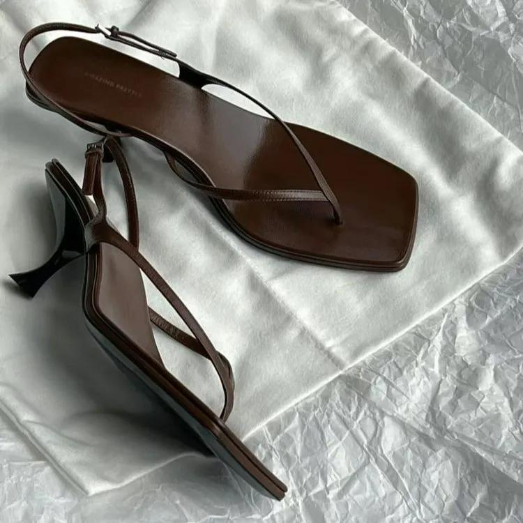 Fashion 2025 New French Fine Strap Square Head Design Sandals for Women's Summer Sexy Open Toe Clip Toe High Heel Shoes