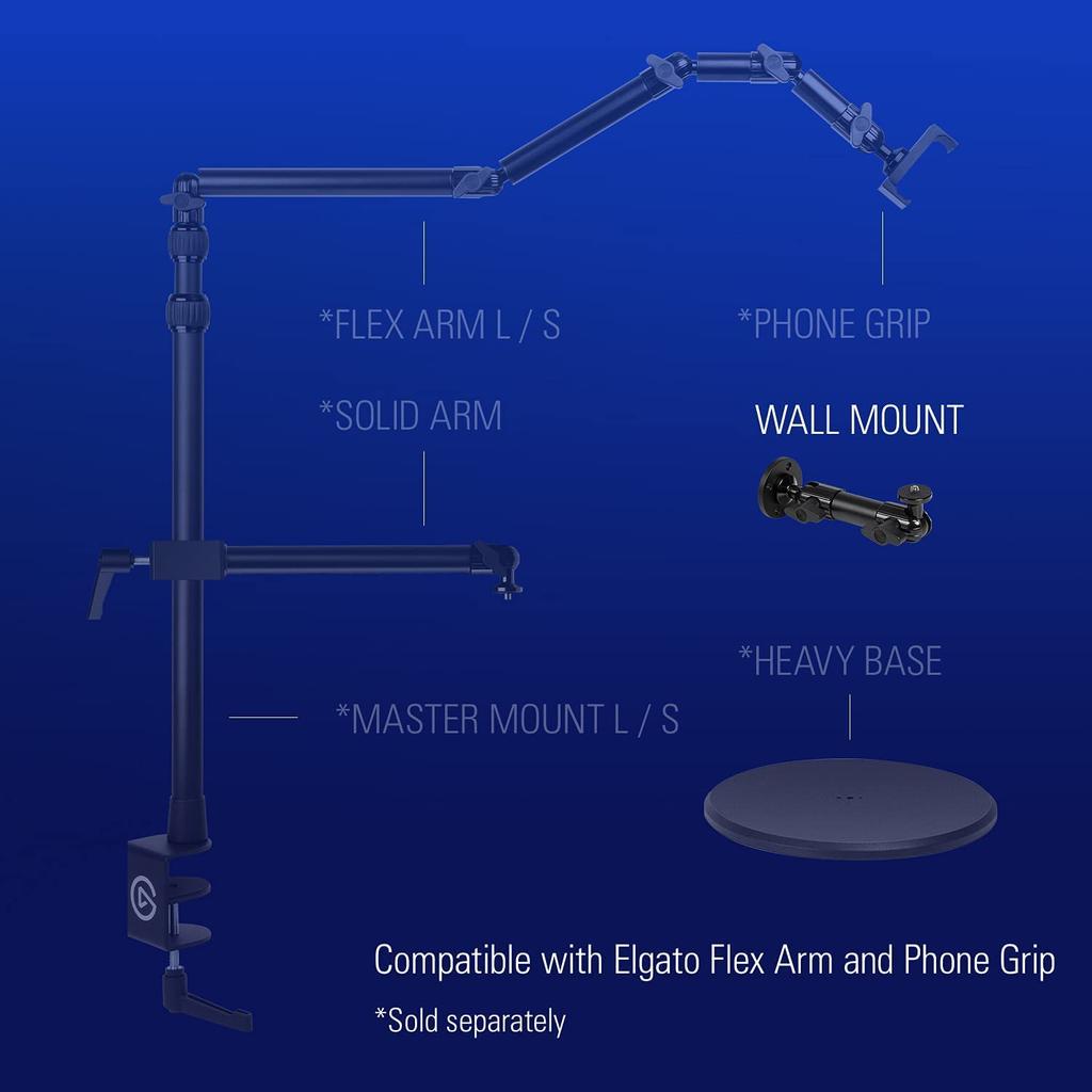 Elgato Wall Mount Arm, Wall Mount, Multi-Mount Modular Rig for Wall Installation, 14" Screw, Lighting, Webcam, Microphone Mount, for Streaming, Video