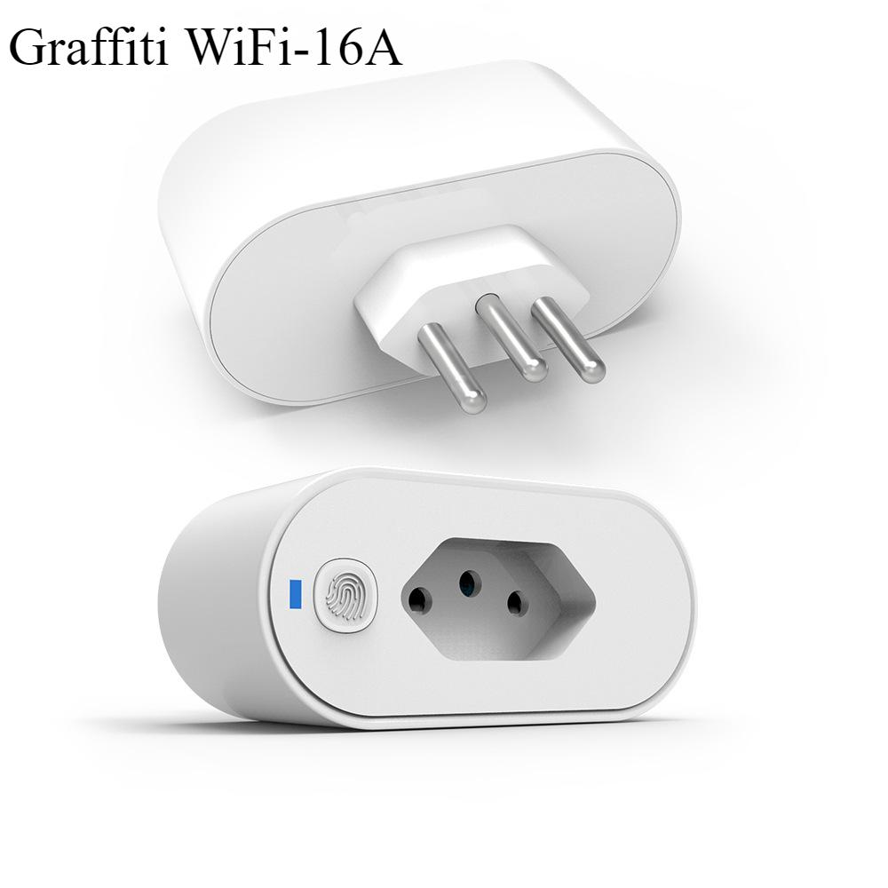 Graffiti Smart WiFi Socket 16A Brazilská zástrčka Živé statistiky měření Mobilní aplikace Časované hlasové dálkové ovládání