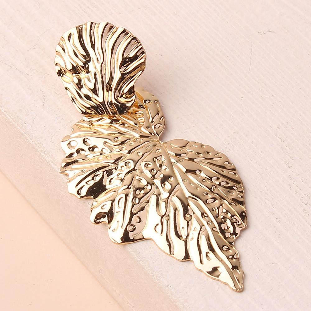 Earrings Metal Leaf With Gold Coating And Bold Design For Gift And Wedding
