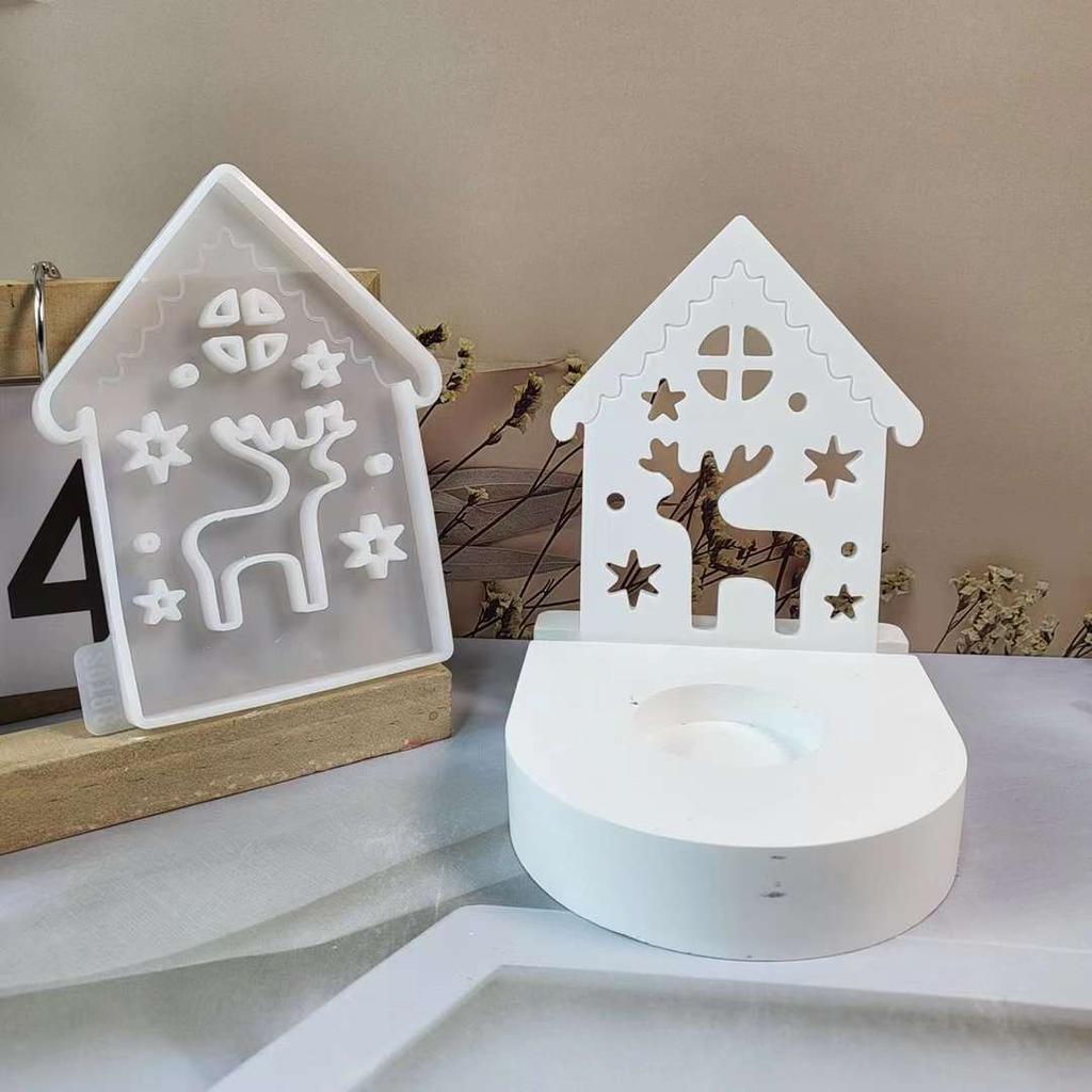 Elk House Candle Holder Silicone Mold Diy Window Houses Light Candle Holder Craft Gift Making Resin Gypsum Molds Home Decor