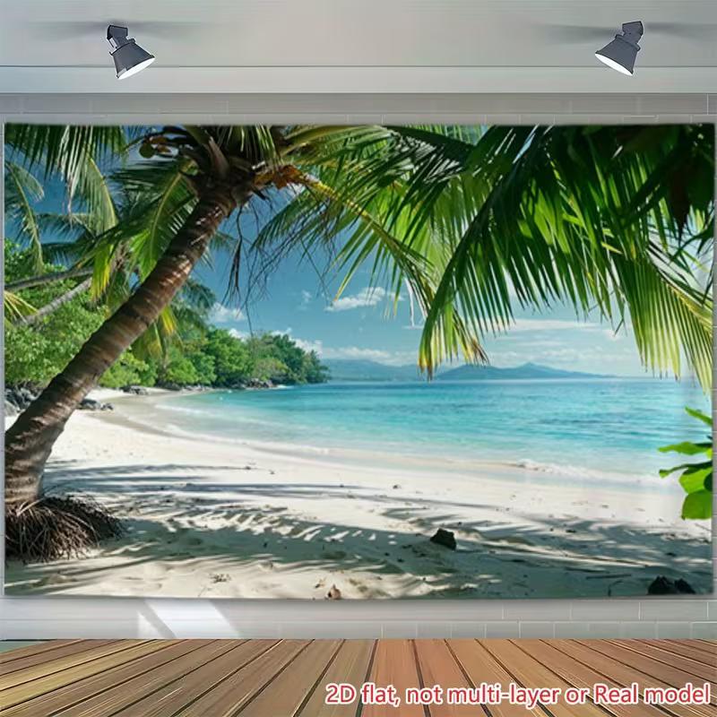 Тропический пляж Пальма Гобелен Вид на океан Настенное украшение 47.2x31.5inch/120*80cm
