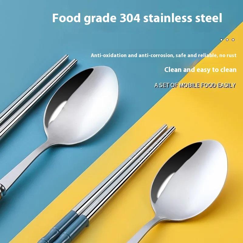 3Pcs Stainless Steel Portable Student Tableware Outdoor Travel Box Spoon Fork Chopsticks Set Adult Gift Cutler