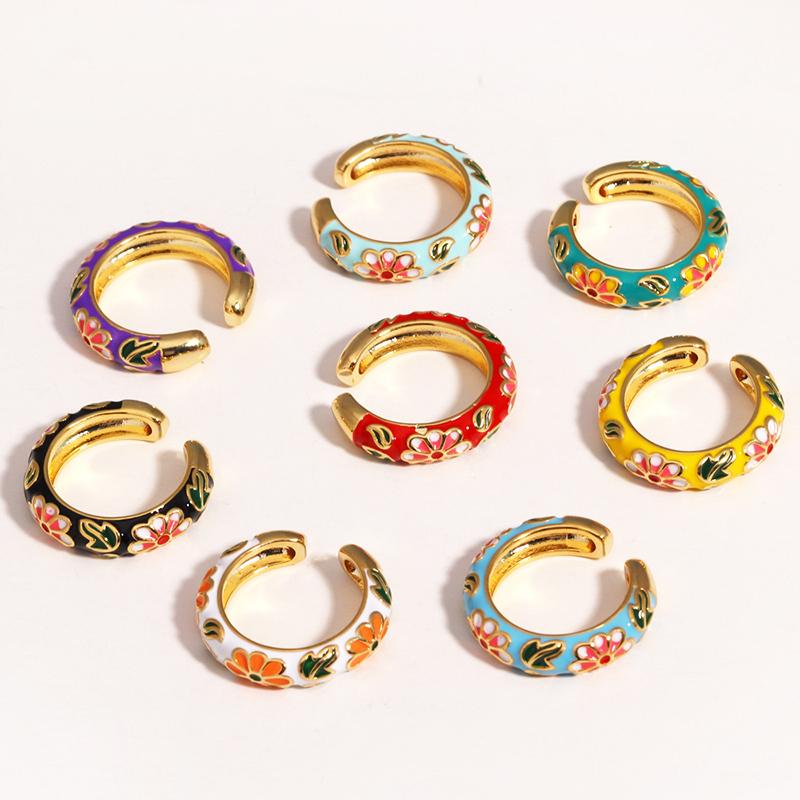 Vintage Colorful Enamel Flower Rings Trendy Geometric Female Minimalist Flower For Ladies Wedding Party Engagement Jewelry Gift