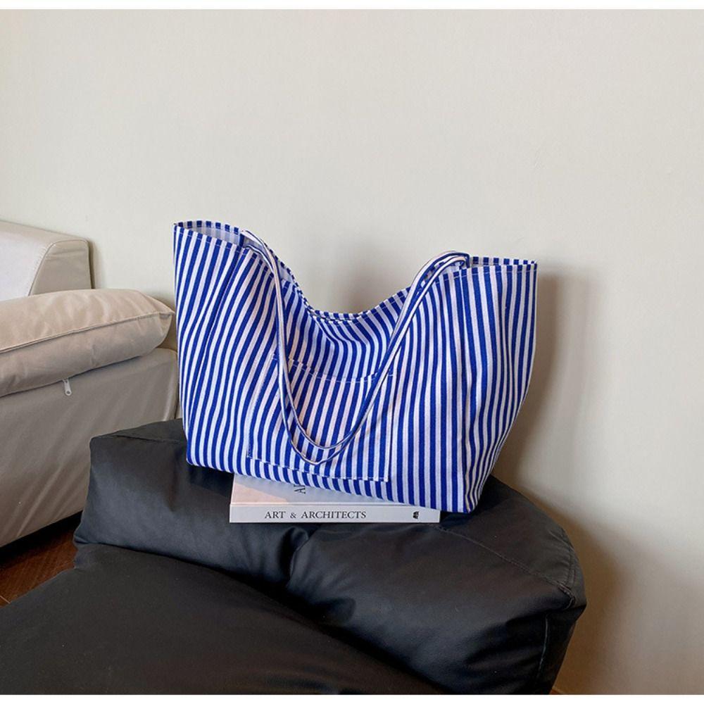 Lightweight Striped Tote Bags Classic Design Shopping Bag Fashion Striped Shoulder Bag  Handbag