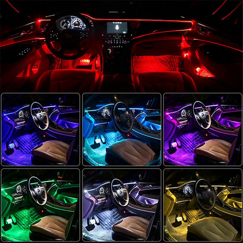 14 In 1 64 Color Rgb Led Car Atmosphere Light Fiber Decor Ambient Foot Lamp App