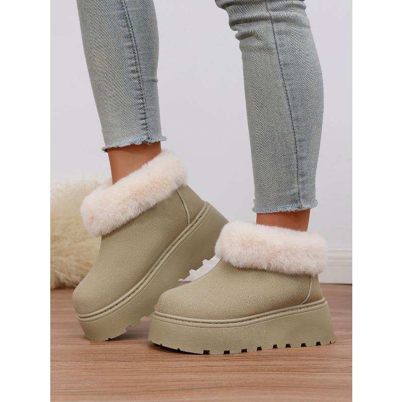2025 New Plus-size Wool Cotton Shoes Women's Winter Platform Muffin Fleece Warm Wedge Short Snow Boots