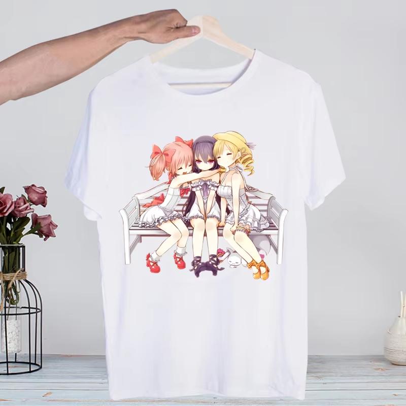 Puella Magi Madoka Magica Tshirt Unisex Retro Washed Vintage Anime Graphic Print Harajuku Streetwear Hip Hop Cotton Short Sleeve