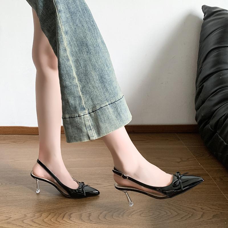 Pointed Toe Shallow Mouth High Heels Fairy Summer New Baotou Bow Back Empty Anti-slip Wear-resistant Stiletto Sandals