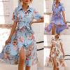 Women's Summer Waist One-breasted Printed Short-sleeved Dress