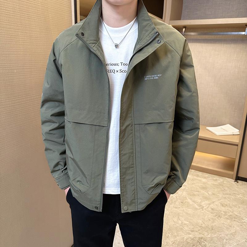 2025 Men's Casual Stand-up Collar Jacket - Spring/Autumn Korean Style, Solid Color, for Middle-aged and Young