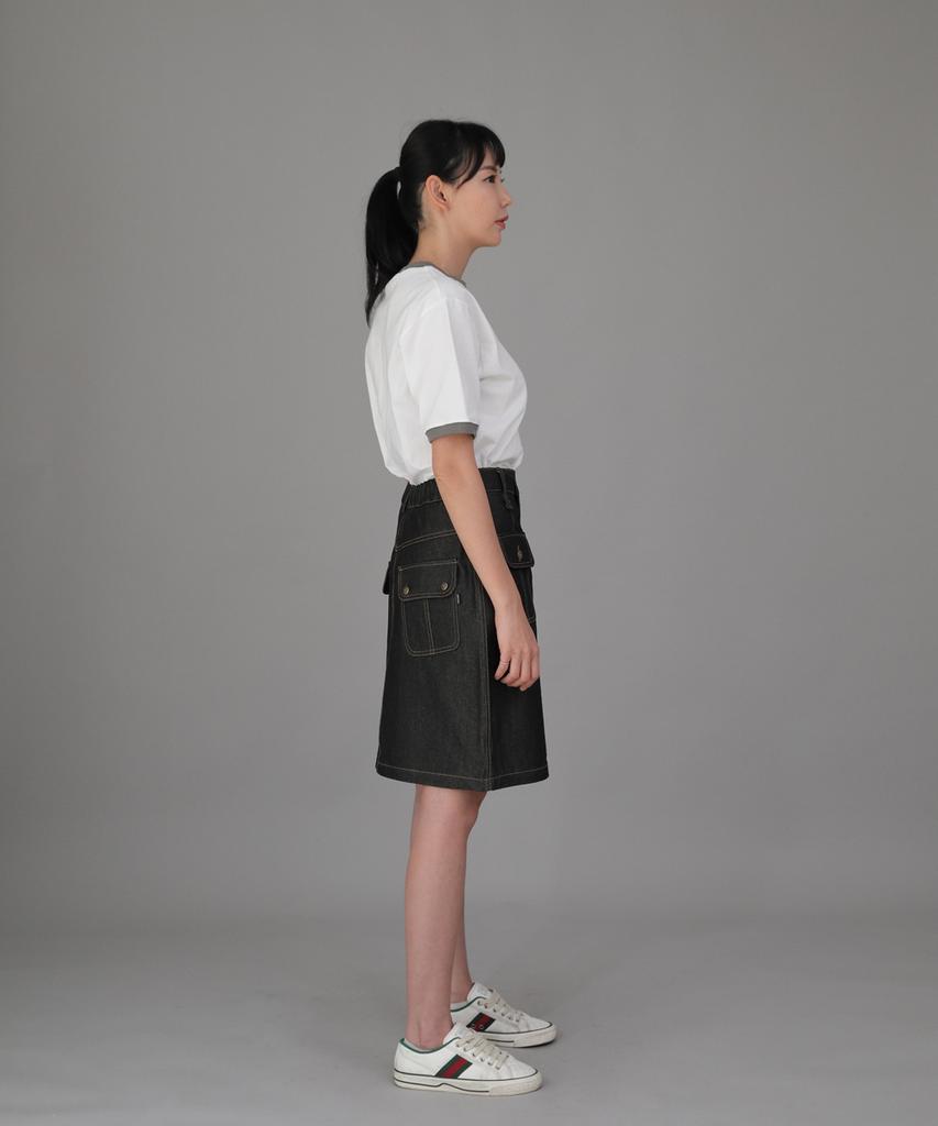 Seinteukeulu Fb Cover Pocket Elastic Skirt Fcm-1307 Black Denim Brs