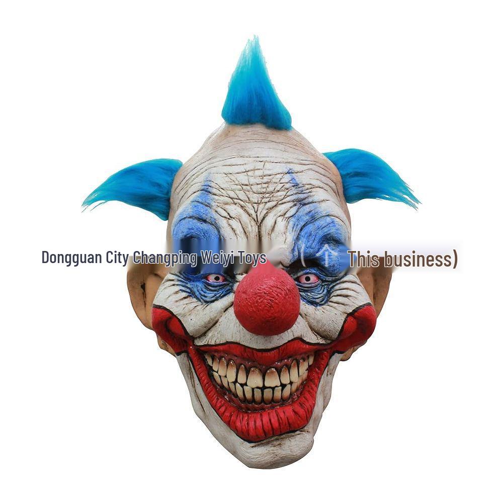Horror Zombie Clown Mask: Red-Haired Latex Costume with Rotten Face and Red Nose