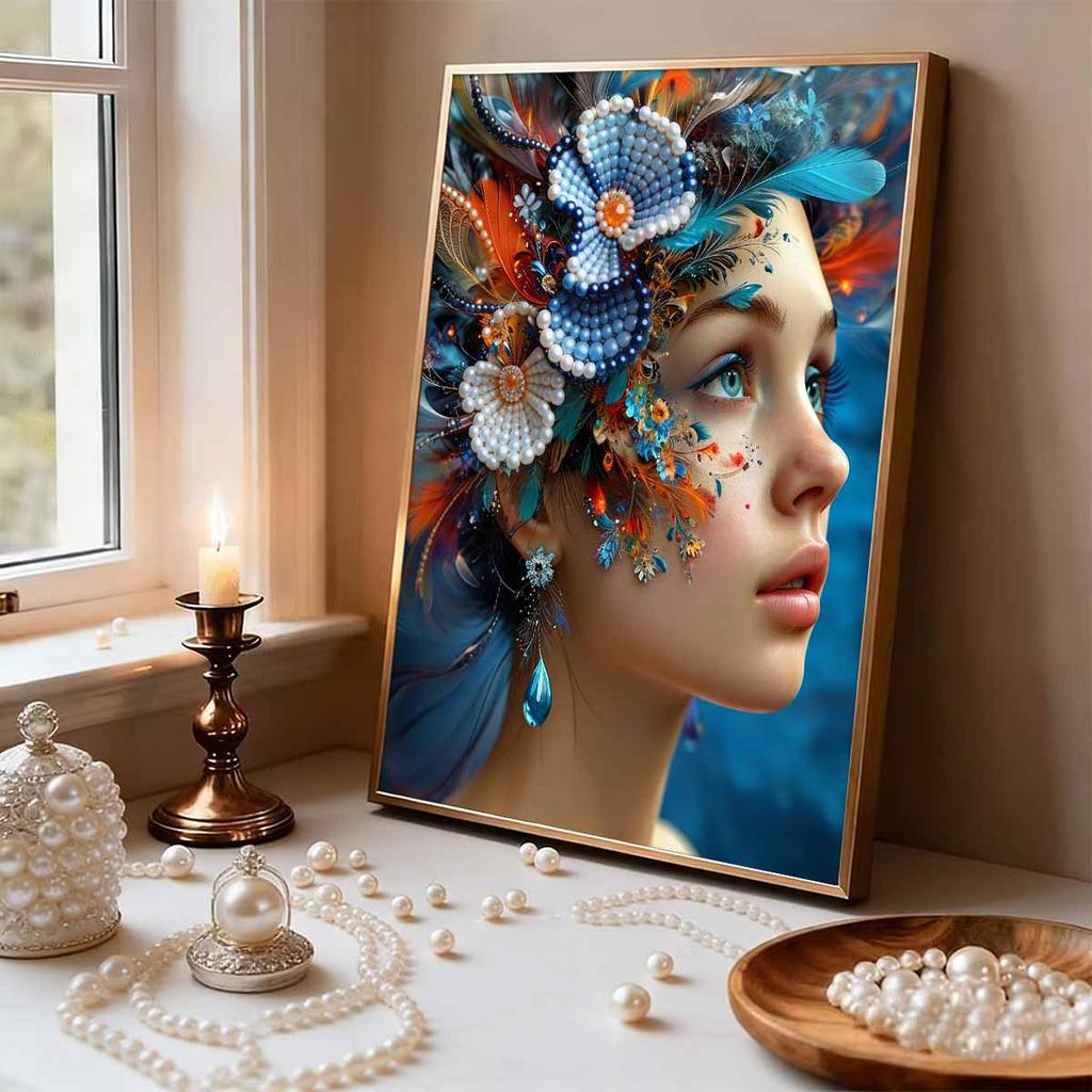DIY The Girl Wearing A Headpiece Pearl Art Painting for Home Wall Decor Arts Craft  for Adults/Beginners Gift Idea Home Decor Without Frame