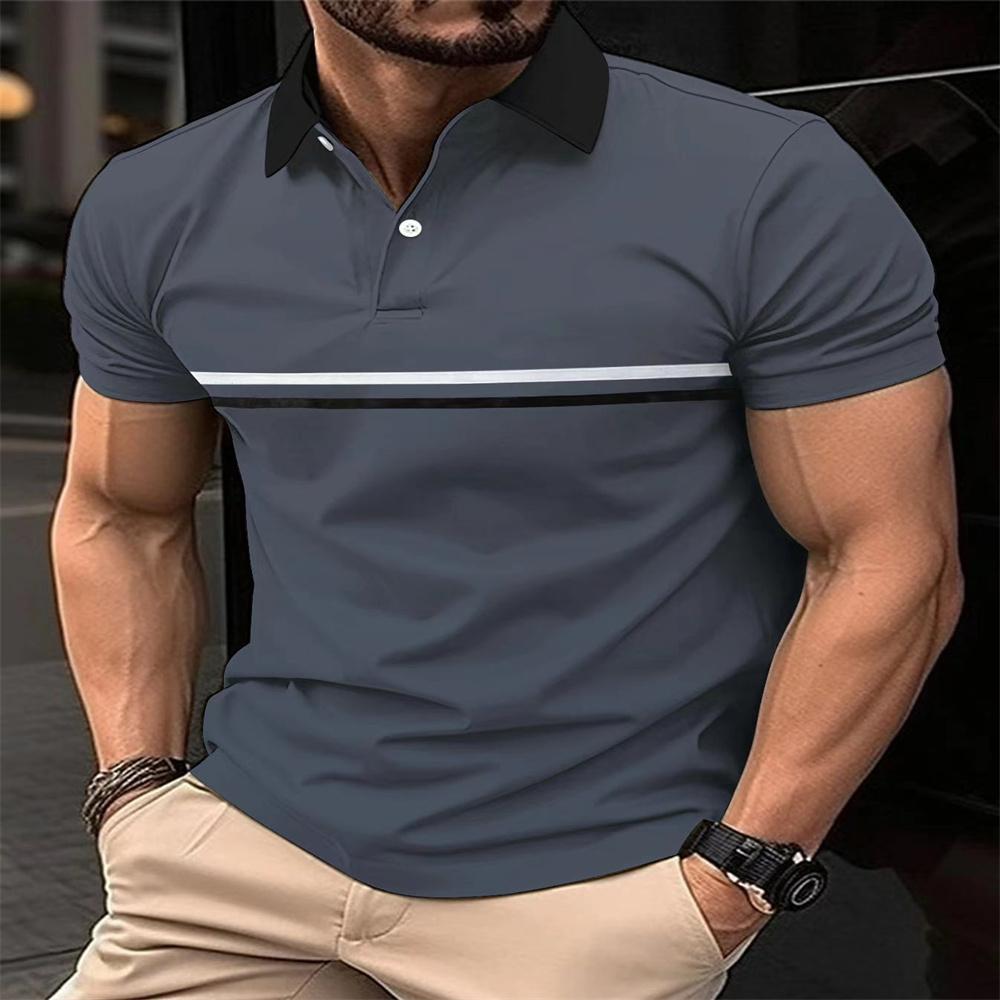 2026 Summer Men's Fashion POLO Shirt Casual Button Stitching T-shirt Men's Sports Polo Shirt