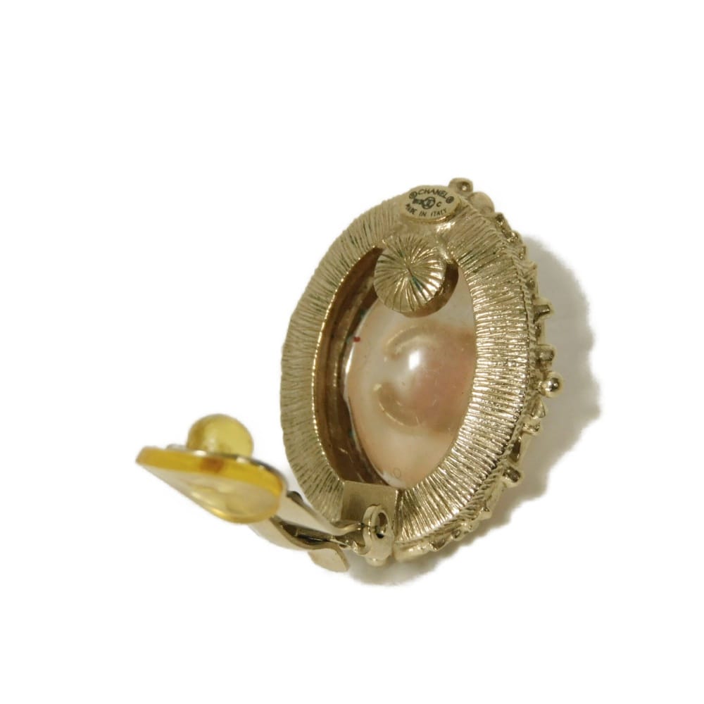 Used 10097 COCO Mark Gripoa 7982 B13C Champagne Gold Clip-on CC Mark Colored Stone Clear Pink Beige Women's from Japan