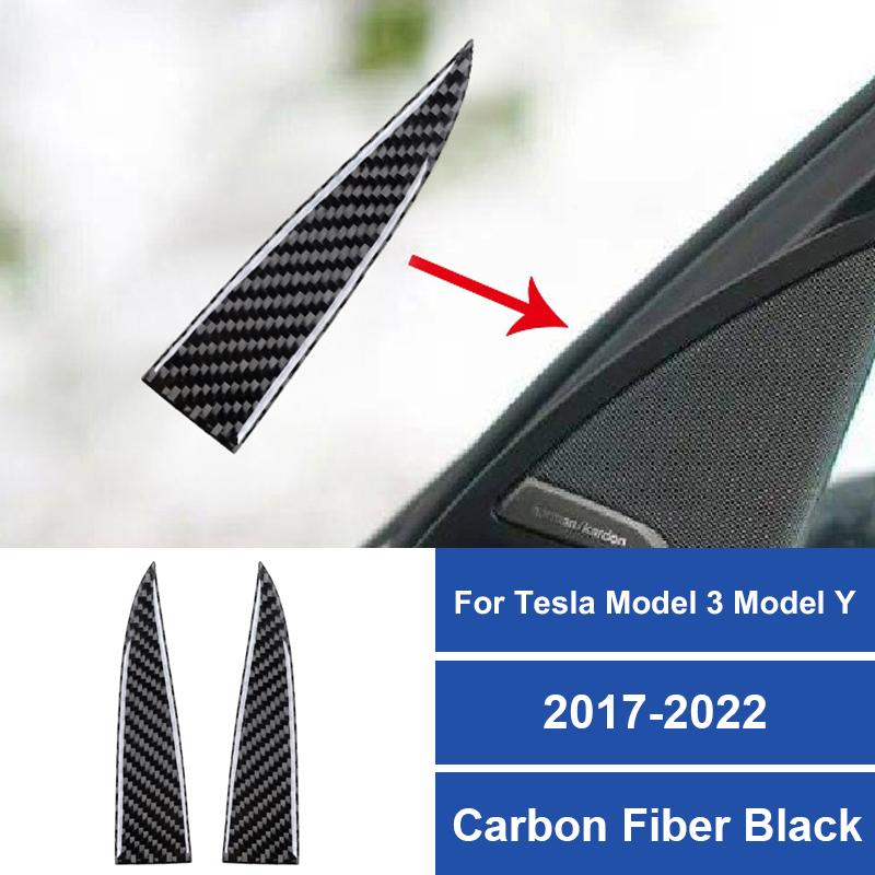 Real Carbon Fiber Car Dashboard Both Side Speaker Audio Panel Sticker For Tesla Model 3 Model Y 2017-2022 Car Accessories