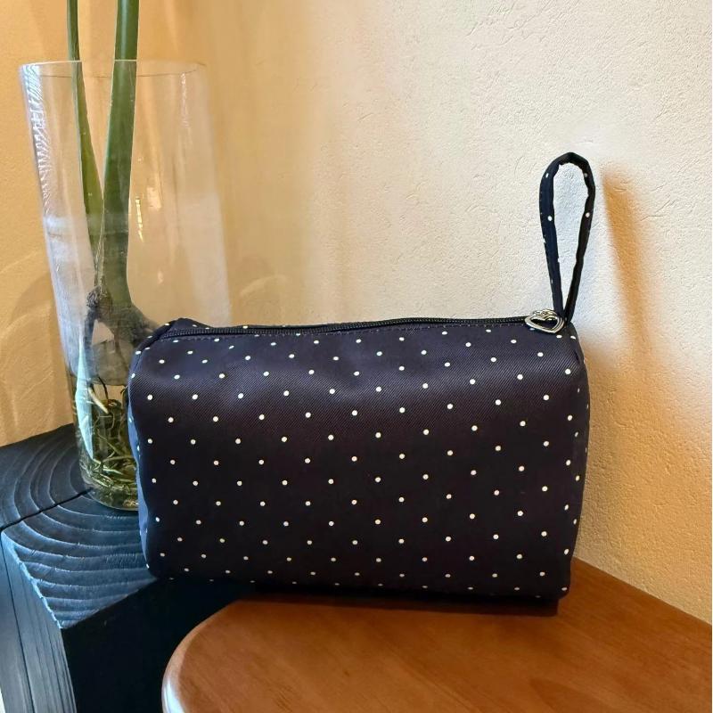 Polka Dot Twill Fabric Cosmetic Bag Large Capacity Zipper Closure For Travel Daily Toiletry Storage