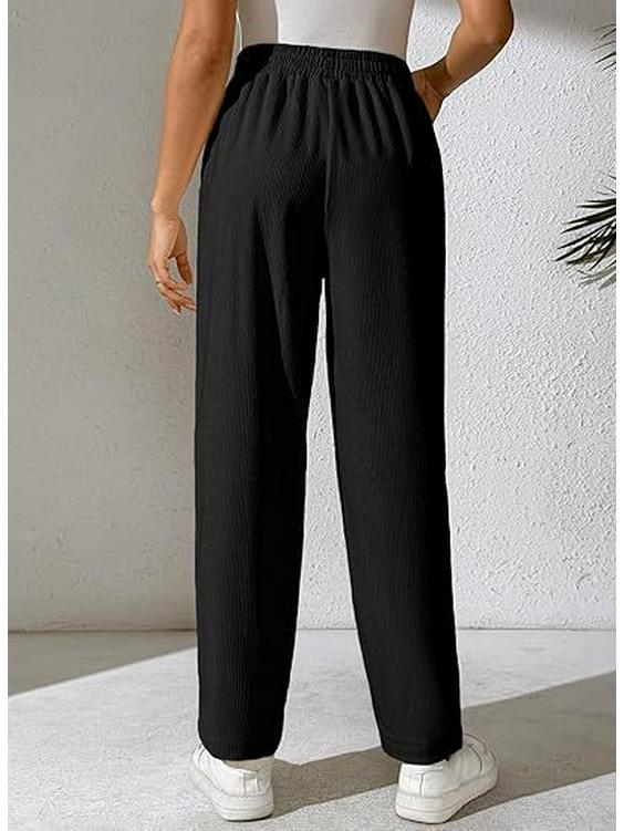 Women's Corduroy Elastic Waist Wide-Leg Pants, Solid Color, Comfortable Casual Loose Fit for Autumn and Winter 2025.