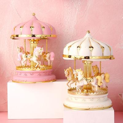 Creative Carousel Music Box Elegant Colorful Carousel Ornaments Simple Handmade Carousel Children Toy