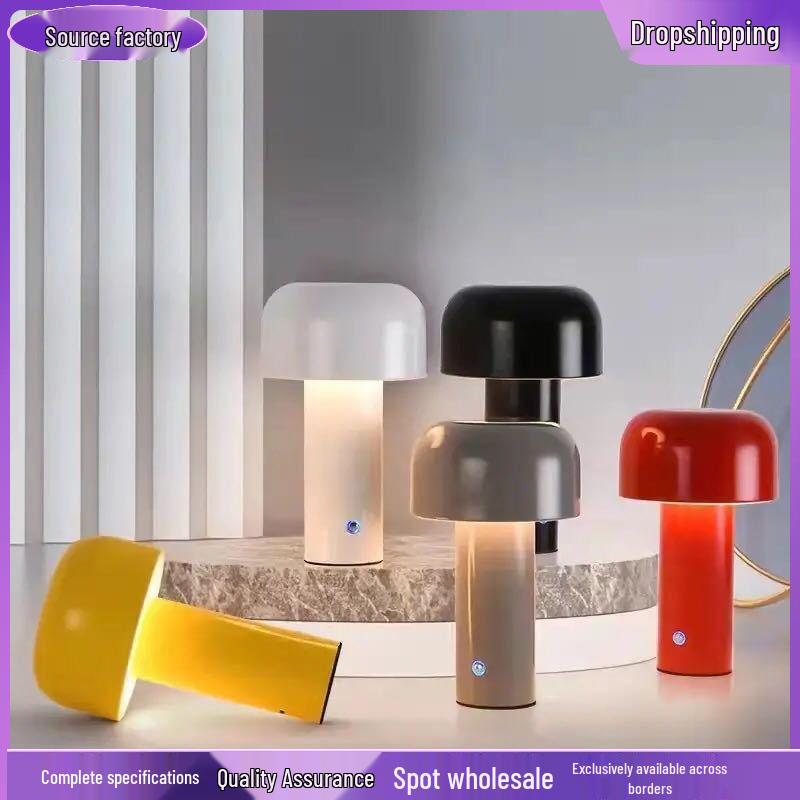 Italian Mushroom Table Lamp: Nordic Rechargeable Night Light for Restaurant, Bar, or Bedside Atmosphere.