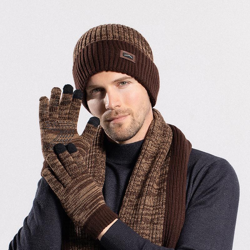 Acrylic Knit Hat Scarf Gloves Set With Windproof Warmth For Outdoor Winter Men And Women