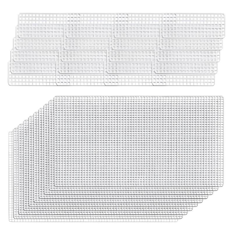 White Open-Grid Bag Plastic Mesh Sheets for DIY Handbag Projects, 10 Set Flexible Mesh and Canvas Piece Ready for Sewing and Embroidered, Crochet