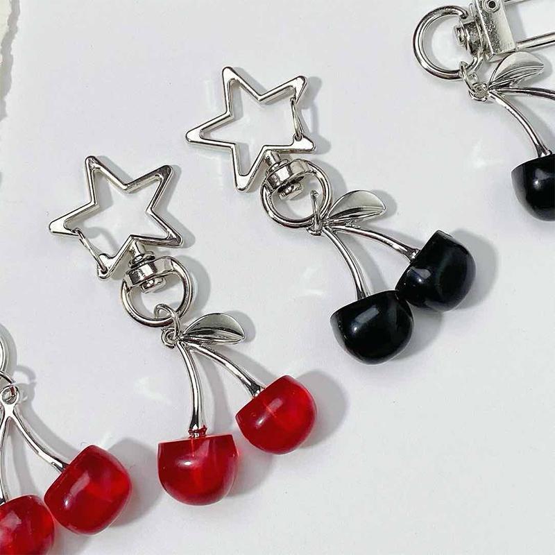 Korean  Cherry Keyring Sweet Fresh Simulation Fruits Keychain Women Girls Bag Pendant Handbag Shoulder Bags Keychain