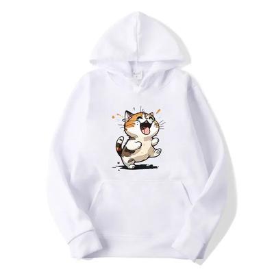 2025 Women's Fashion Hoodie with Cat Print Autumn and Winter Happy Pattern Printed Hoodie Casual Hoodie