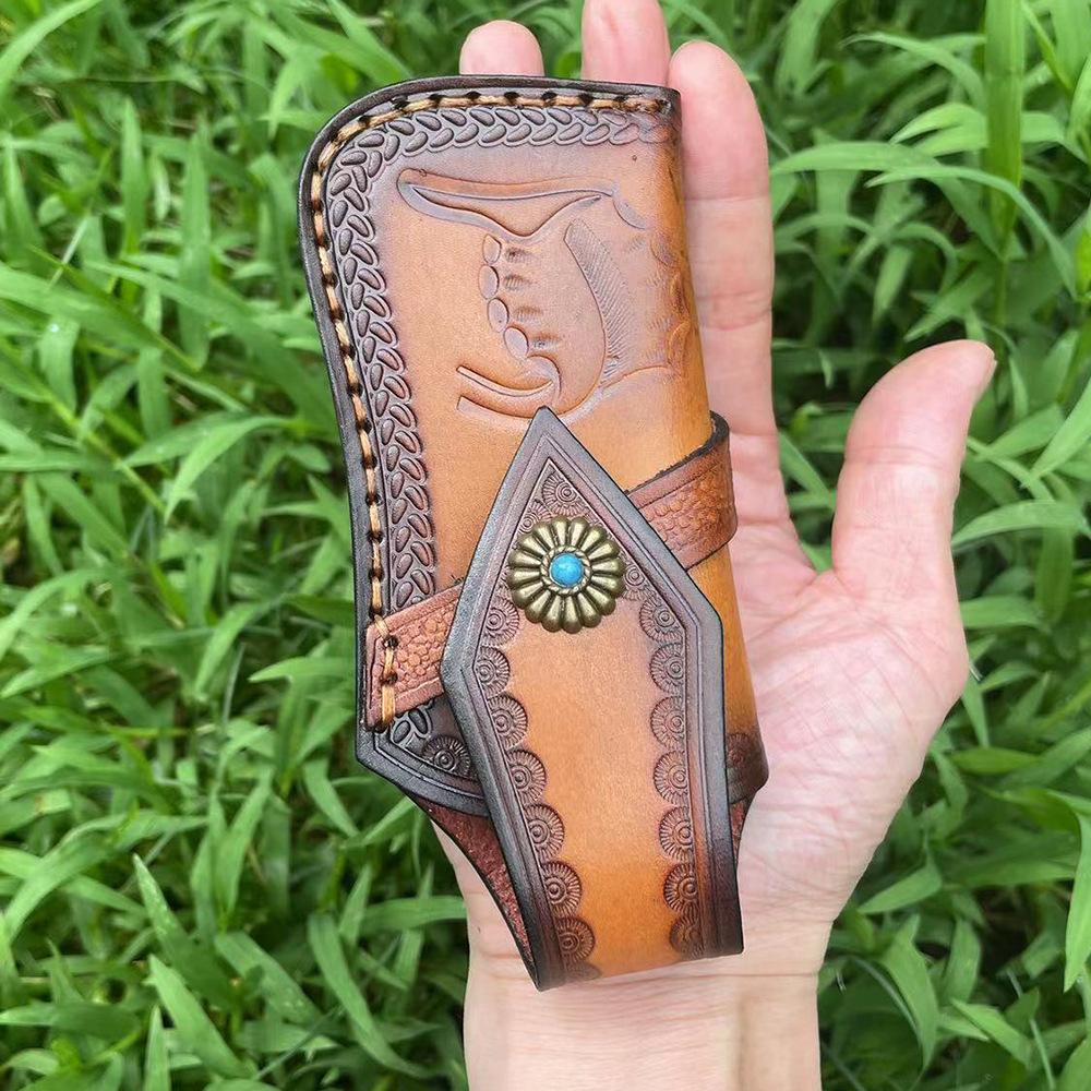 13.5 CM High-quality Cowhide Folding Knife Holder Scabbard Universal Knife Cover Leather Sheath with  Camping Knife Holsters