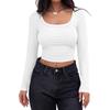 2024 European & American Ribbed Knit Slim Fit Square Neck Long Sleeve Women's T-Shirt
