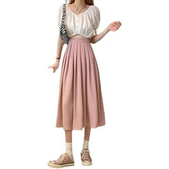 Korean Style High-Waisted A-line Pleated Skirt for Women - Slimming, Versatile, Mid-length (2026 Summer Collection)