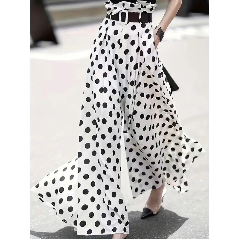 Wave Point High Waisted Loose Pants Women Polka-Dot High Waist Loose Waistband Pants