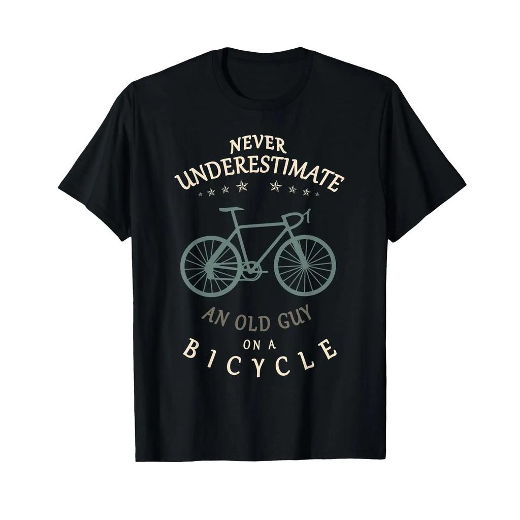 Fahrrad Radfahren Unterschätze Niemals Einen Alten Mann Auf Einem Fahrrad Papa T-Shirt Vintage Mode Stilvolle Designer Kleidung Streetwear